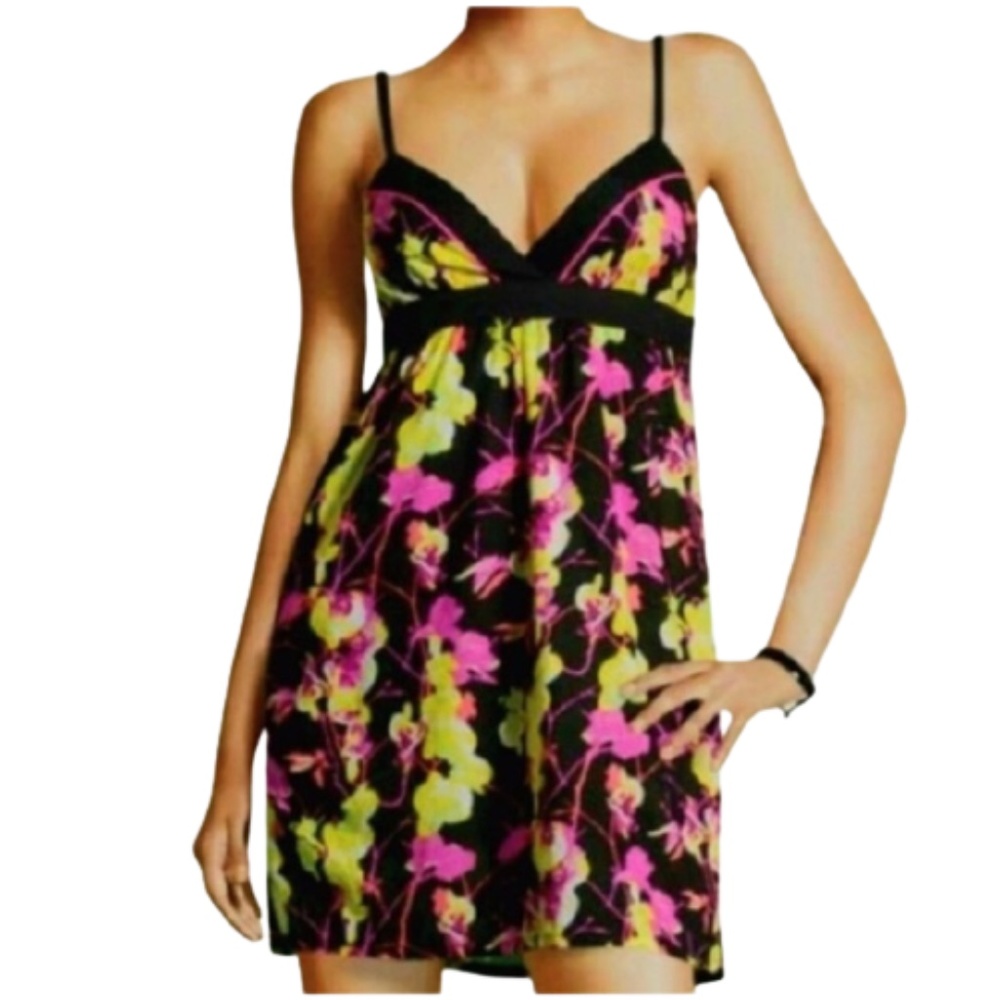 H&M dress floral sleeveless yellow black pink